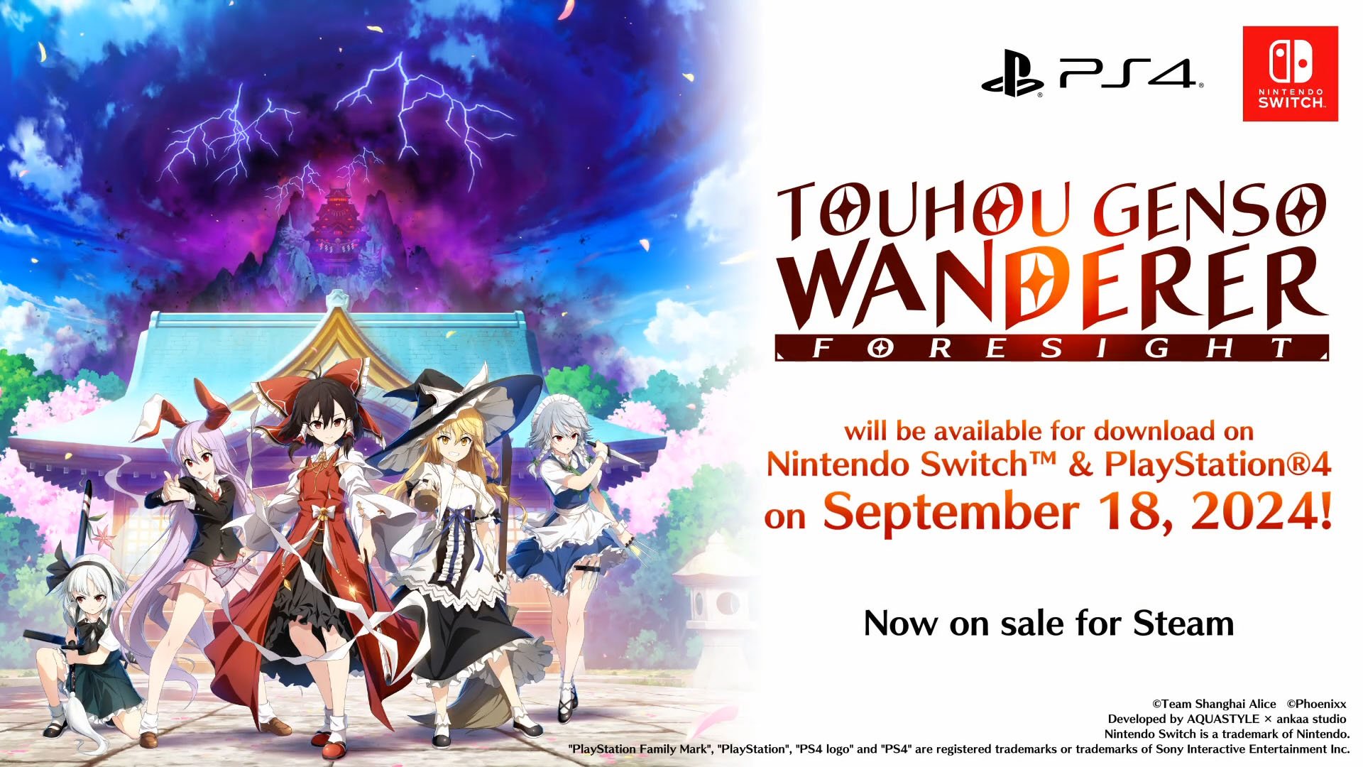 Touhou Genso Wanderer: FORESIGHT coming to PS4, Switch on September 18